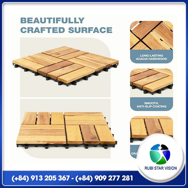 Surface of deck tile - Acacia 12 slats